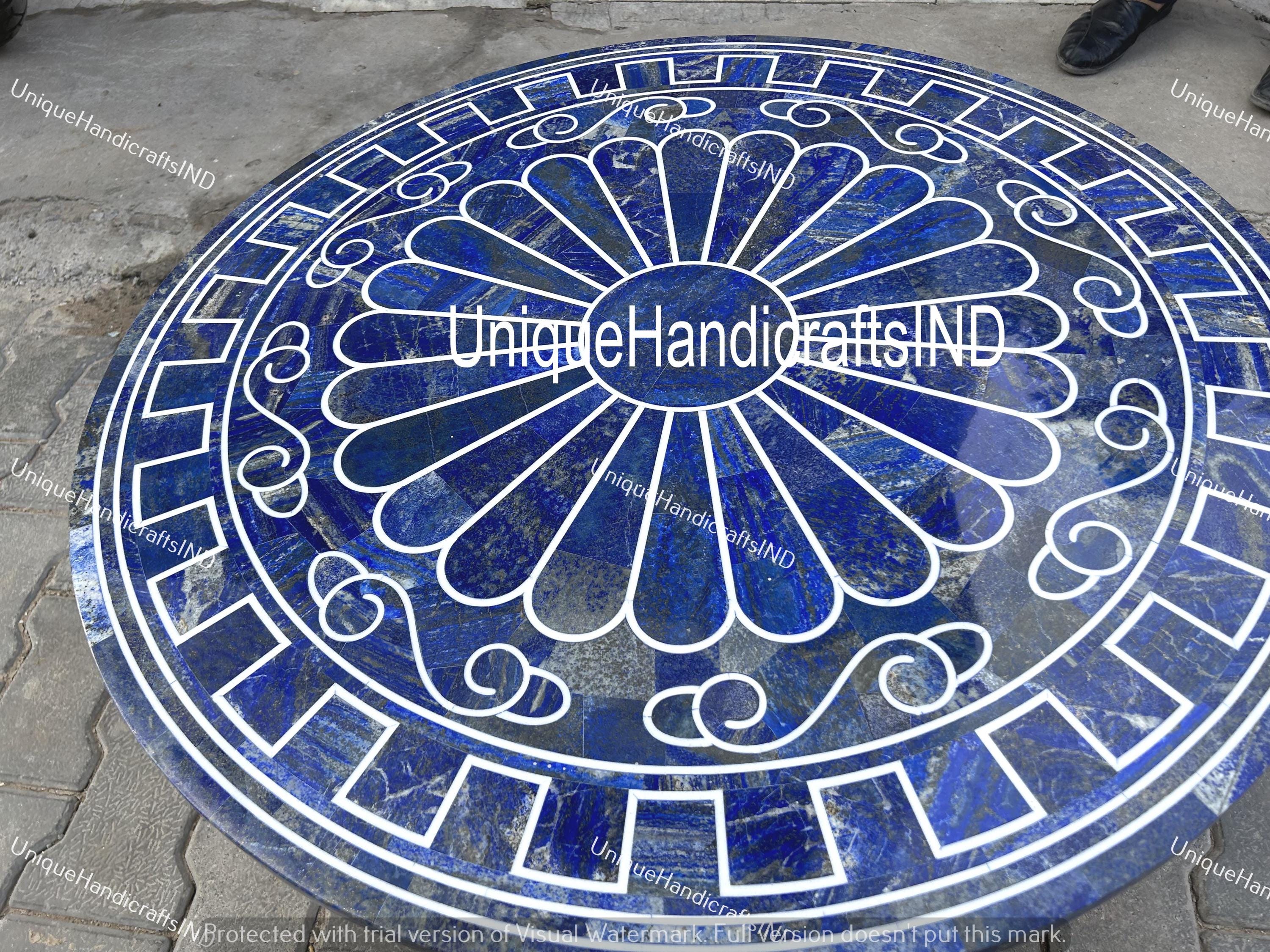 Unique Lapis Lazuli Marble Table Top Handicraft Pietra Dura Work Home Decor Interior Unique Handicrafts IND