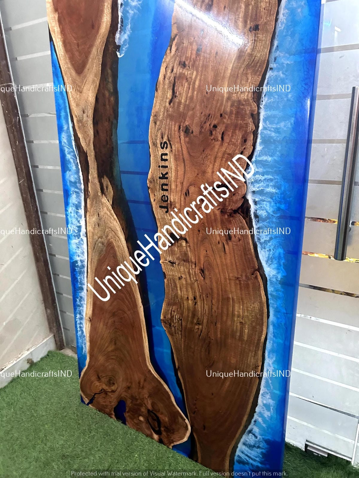 Wall-Mounted Sliding Barn Door, Handmade Ocean Blue Epoxy Resin Door, Barn Door ,Epoxy Barn Door ,Live Edge Resin Door, Custom Hanging Door Unique Handicrafts IND
