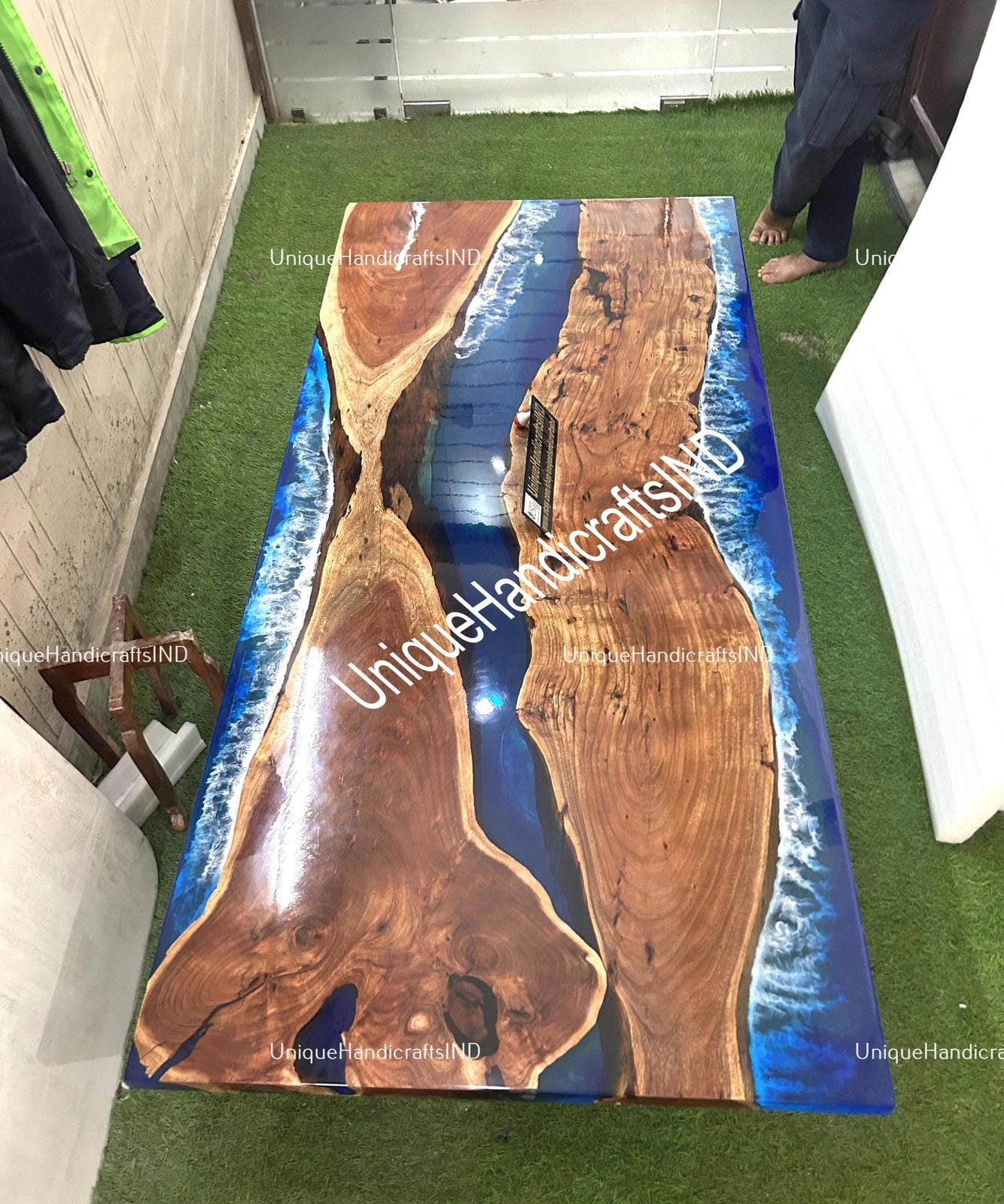 Made To Order Acacia Wood Rectangular Ocean Epoxy Table Tops Handmade Resin River Live Edge Handmade Dinning Room Furniture Unique Handicrafts IND