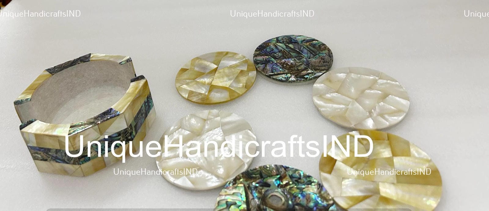 Christmas Gifts  Collectible Marble Coaster Set Natural Semi Precious Stones Mother of Pearls With Paua Shell Handmade Work Art Home Decor Unique Handicrafts IND