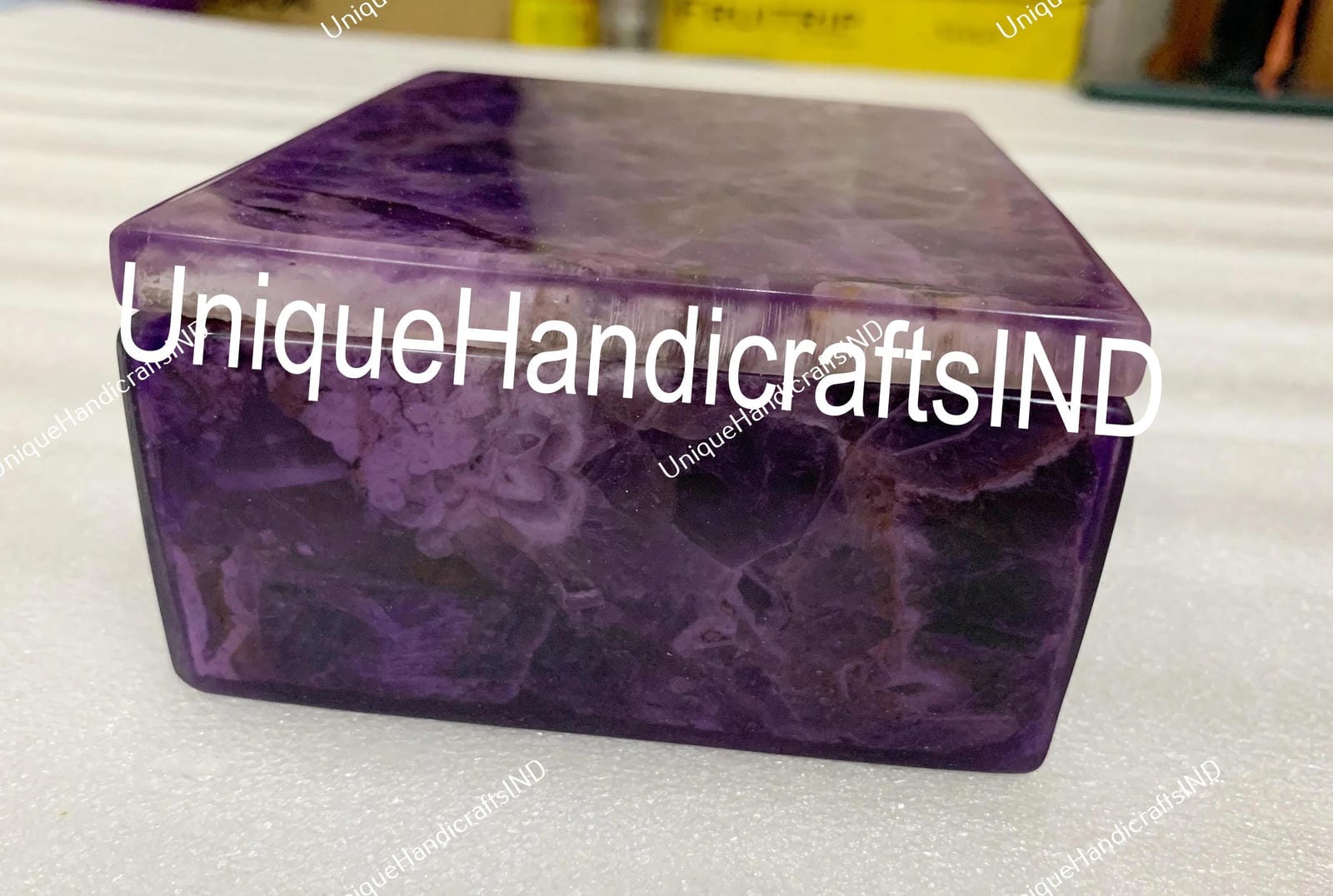 Buy Purple Amethyst Gemstone Jewelry Box | Large real Stone box | Memories | Healing | Rare find | fur family | Ashes |rest in peace Unique Handicrafts IND