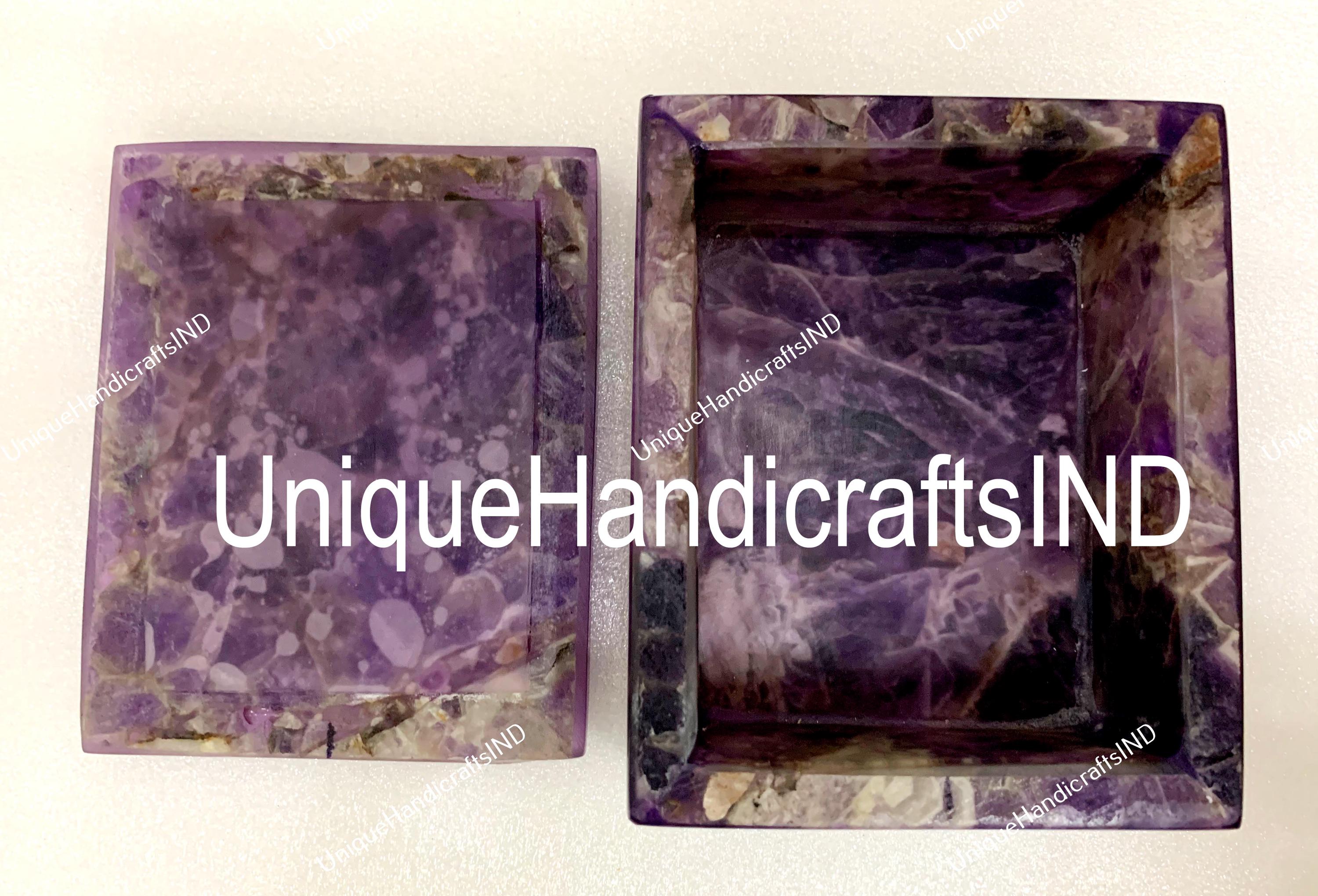 Buy Purple Amethyst Gemstone Jewelry Box | Large real Stone box | Memories | Healing | Rare find | fur family | Ashes |rest in peace Unique Handicrafts IND