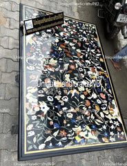 Handmade Black Marble Stone Sofa, Center, Meeting, Dining Table tops Inlay Pietradura Floral Birds Design Mid Century Modern Furniture Unique Handicrafts IND