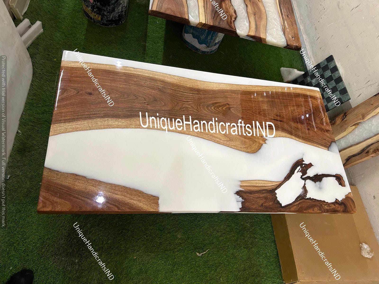 Wooden Epoxy Resin Dining Table White Epoxy Table, Dining Table Resin Epoxy Table Kitchen Handmade Furniture Unique Handicrafts IND