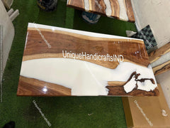 Wooden Epoxy Resin Dining Table White Epoxy Table, Dining Table Resin Epoxy Table Kitchen Handmade Furniture Unique Handicrafts IND
