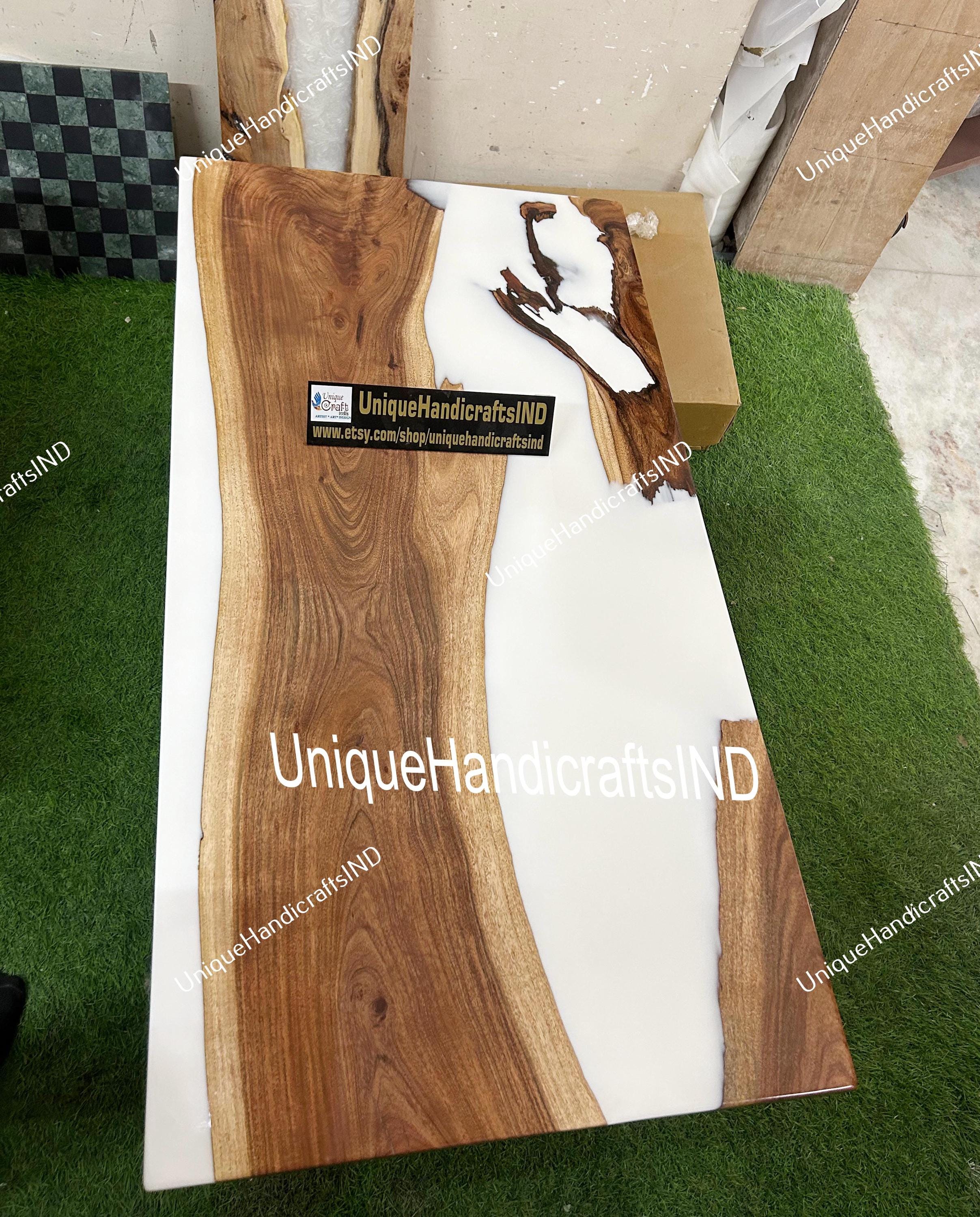 Wooden Epoxy Resin Dining Table White Epoxy Table, Dining Table Resin Epoxy Table Kitchen Handmade Furniture Unique Handicrafts IND