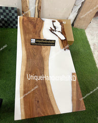Wooden Epoxy Resin Dining Table White Epoxy Table, Dining Table Resin Epoxy Table Kitchen Handmade Furniture Unique Handicrafts IND