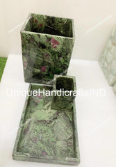 Purple & Green Aventurine Stone Bathroom Set of 3 pcs / Bathroom Accessories / Bathroom decor /bathroom Set Ruby-in-Zoisite and Purple Agate Unique Handicrafts IND