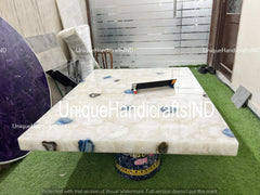 White Quartz and Blue Agate Table Top, Console Table, Agate Counter Top, Agate Dining Table, Agate Center Table, Living Room Decor Unique Handicrafts IND