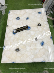 White Quartz and Blue Agate Table Top, Console Table, Agate Counter Top, Agate Dining Table, Agate Center Table, Living Room Decor Unique Handicrafts IND