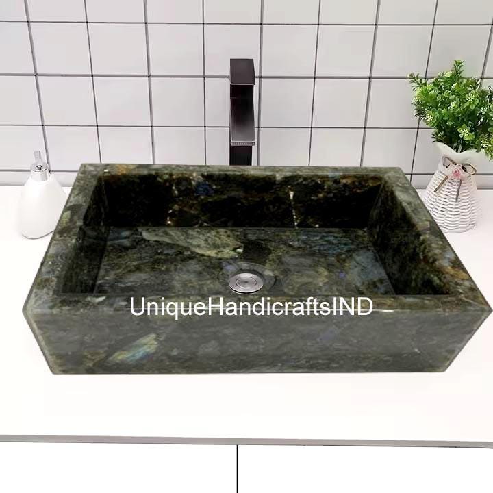 Wash Basin Sink Labradorite Stone Blue Marble Labradorite Sink Unique Handicrafts IND