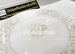 Marble Coffee Table Top with Mother of Pearl Stone Inlay Pietradura Floral Inlay Art Handmade Mid Century Modern Interior Unique Handicrafts IND