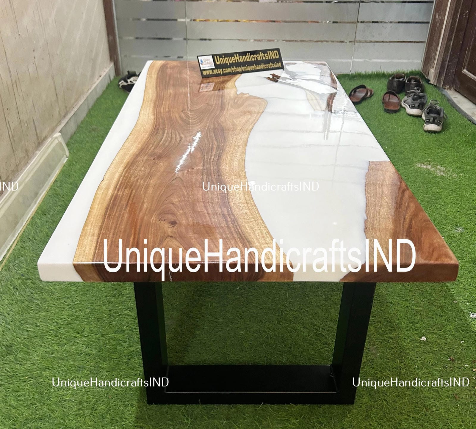 Custom Order Natural Walnut White Epoxy Table -Live Edge - River Table - Dining Table-Coffee Table-Office Table-Kitchen Table- %100 Handmade Unique Handicrafts IND