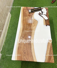 Custom Order Natural Walnut White Epoxy Table -Live Edge - River Table - Dining Table-Coffee Table-Office Table-Kitchen Table- %100 Handmade Unique Handicrafts IND