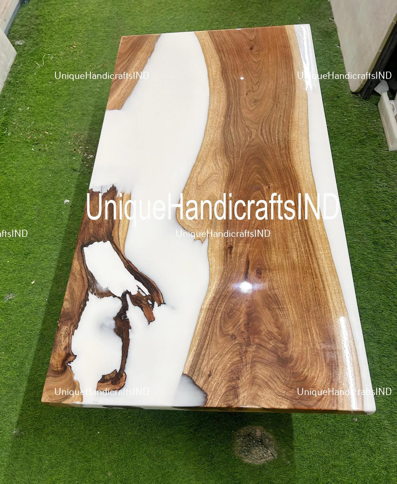 Custom Order Natural Walnut White Epoxy Table -Live Edge - River Table - Dining Table-Coffee Table-Office Table-Kitchen Table- %100 Handmade Unique Handicrafts IND