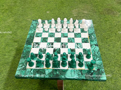 Christmas Gifts Buy Green Malachite Marble Chess Set With Chess pieces , Marble Handmade Malachite Chess Table Top For Home And Gifts Unique Handicrafts IND
