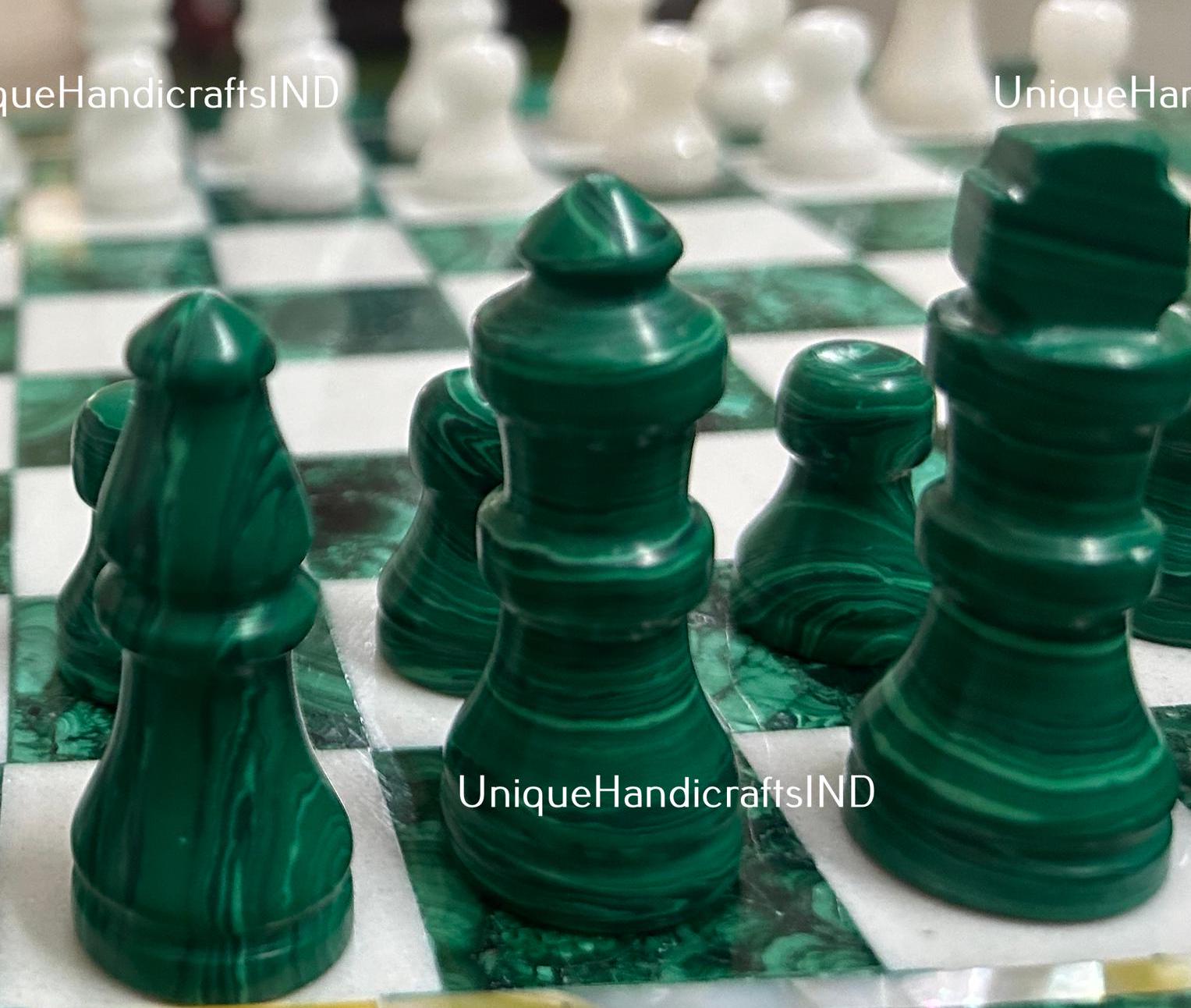 Christmas Gifts Buy Green Malachite Marble Chess Set With Chess pieces , Marble Handmade Malachite Chess Table Top For Home And Gifts Unique Handicrafts IND