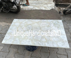 Natural Agate Dining Table Top, White Quartz Agate Table, Agate Coffee Center Sofa Couch Table, Quartz Countertops , Agate Console Table, Unique Handicrafts IND