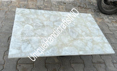 Natural Agate Dining Table Top, White Quartz Agate Table, Agate Coffee Center Sofa Couch Table, Quartz Countertops , Agate Console Table, Unique Handicrafts IND