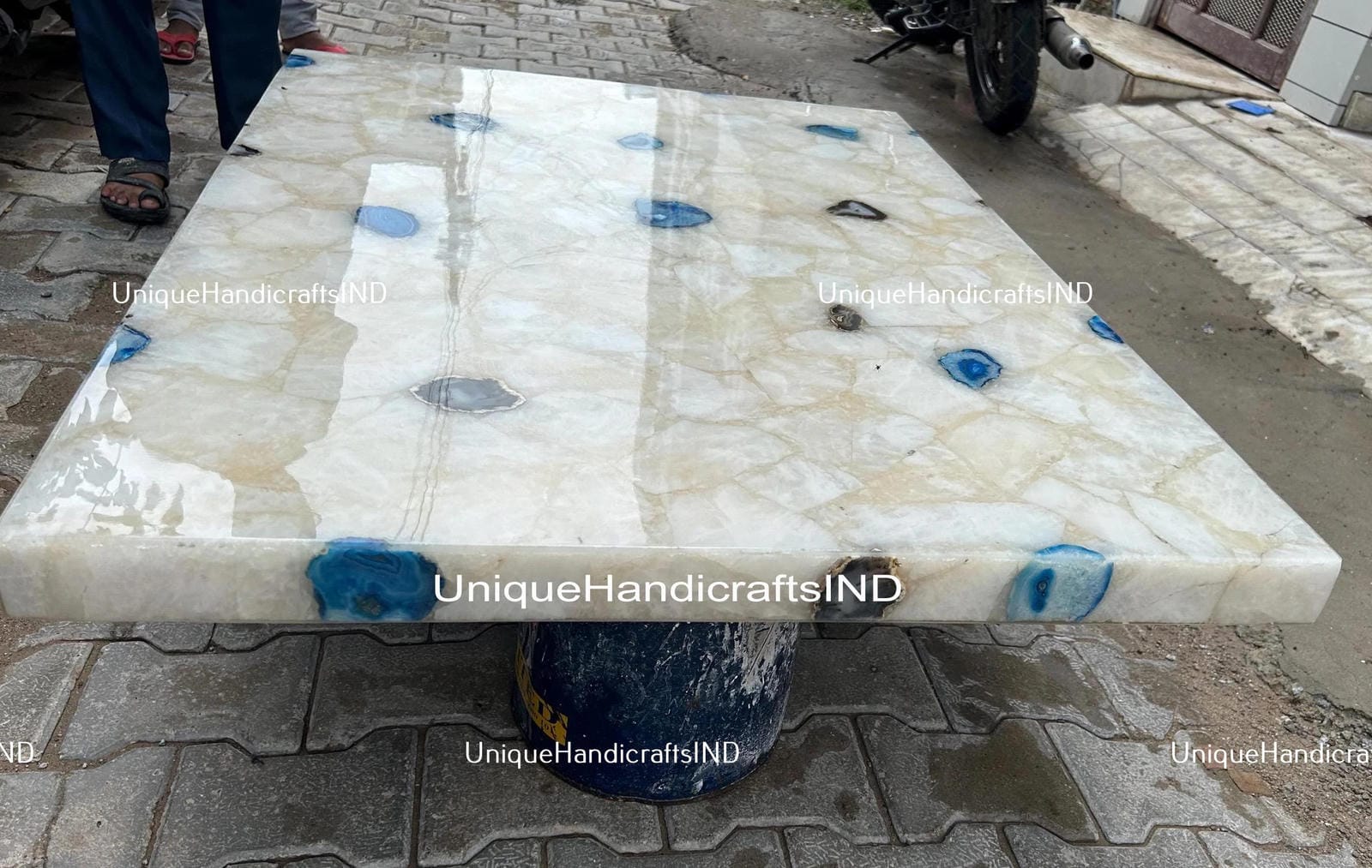 Semi Precious Stone Table/ Mid Century Modern Quartz Countertop Table, Natural Agate Dining Table Top, Agate Coffee And Console Table Unique Handicrafts IND