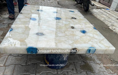 Semi Precious Stone Table/ Mid Century Modern Quartz Countertop Table, Natural Agate Dining Table Top, Agate Coffee And Console Table Unique Handicrafts IND