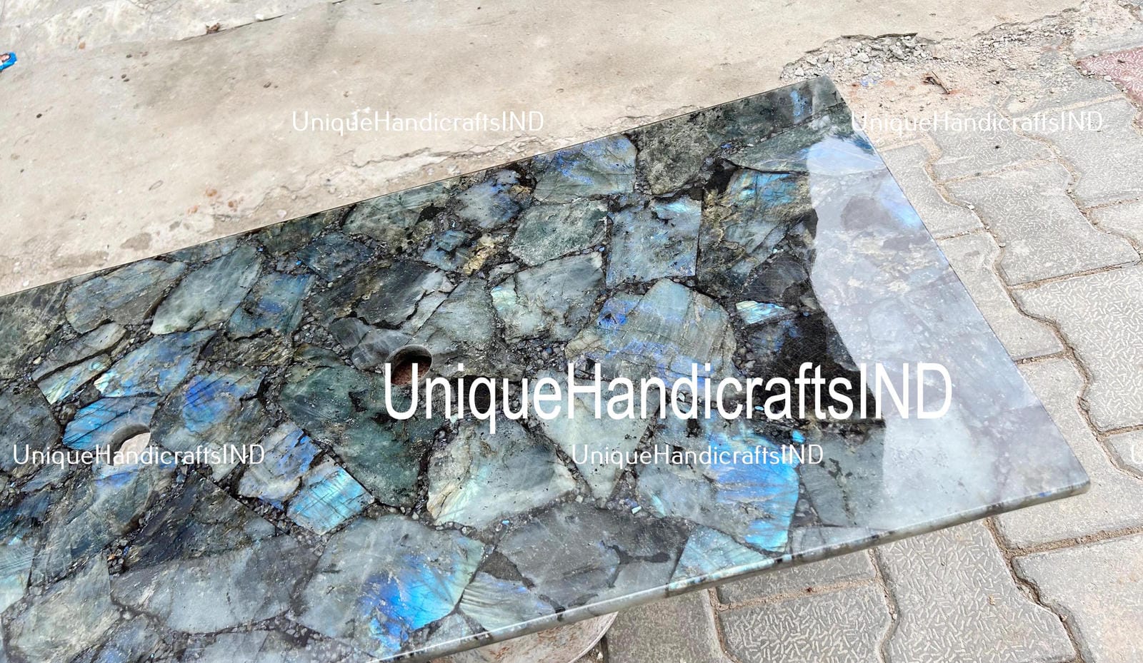 Labradorite Slab Furniture | Luxury Gemstone Table | Unique Natural Stone Decor Unique Handicrafts IND