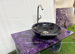 Luxury Amethyst Kitchen & Bathroom Countertop – Handcrafted Semi-Precious Stone Sink Surface Unique Handicrafts IND