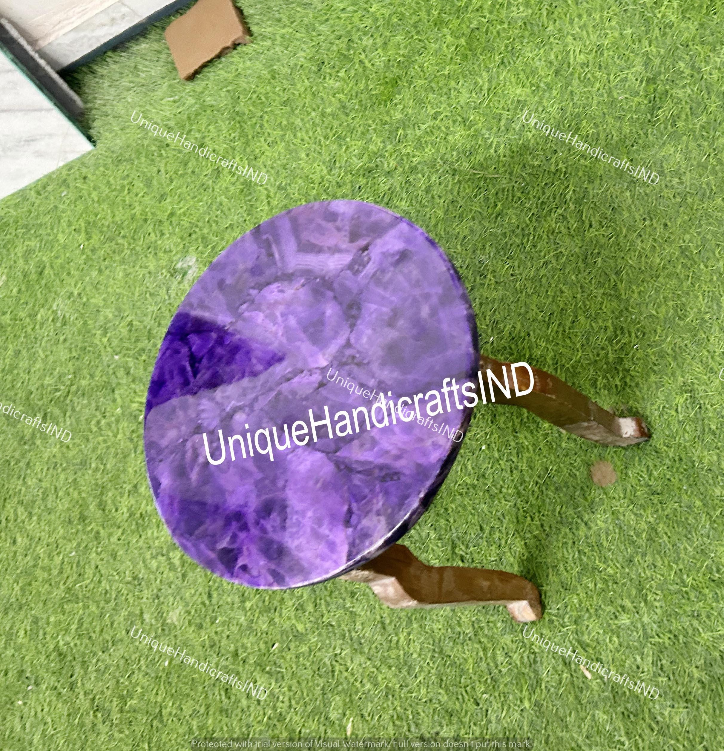 Stunning Round Amethyst Stone Center Sofa Coffee Table Crystal Healing Gemstone Modern Arts Furniture Living Room Decors Unique Handicrafts IND