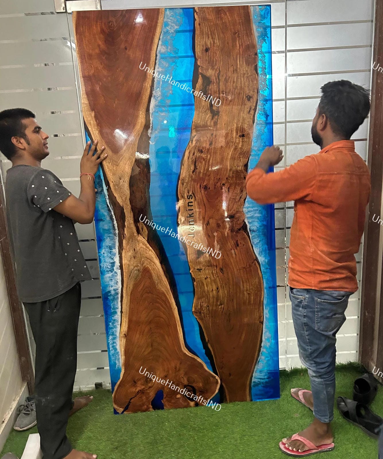 Wall-Mounted Sliding Barn Door, Handmade Ocean Blue Epoxy Resin Door, Barn Door ,Epoxy Barn Door ,Live Edge Resin Door, Custom Hanging Door Unique Handicrafts IND