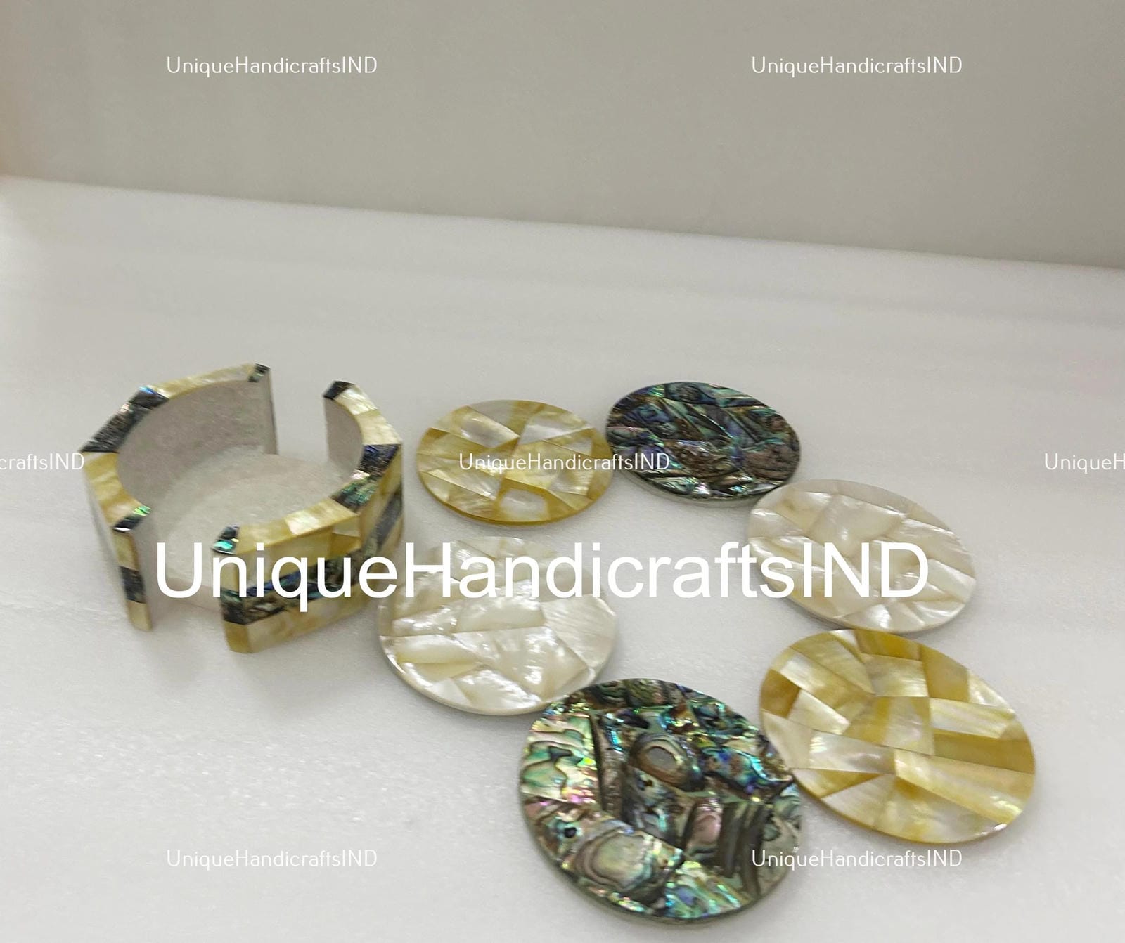 Christmas Gifts  Collectible Marble Coaster Set Natural Semi Precious Stones Mother of Pearls With Paua Shell Handmade Work Art Home Decor Unique Handicrafts IND