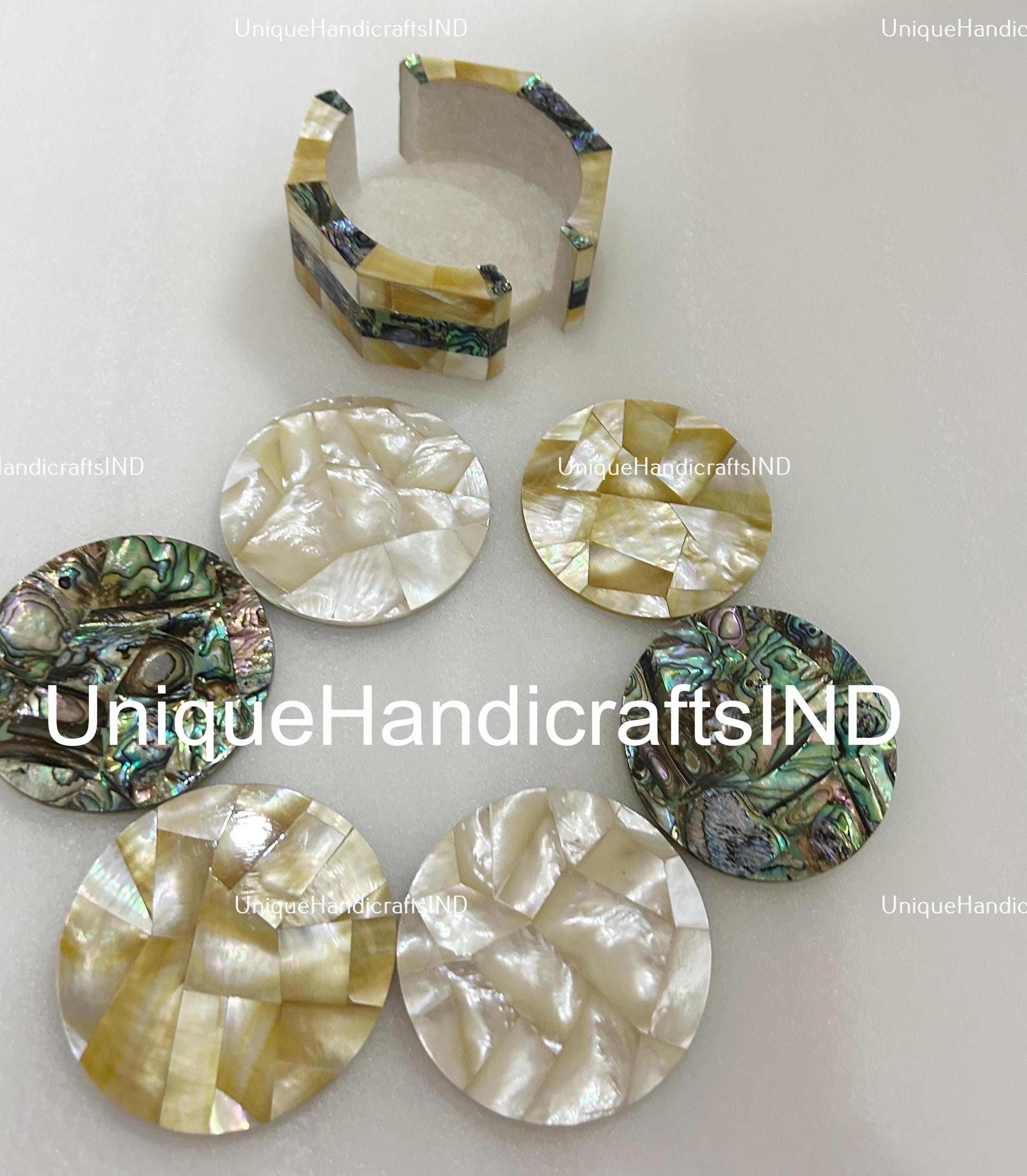 Christmas Gifts  Collectible Marble Coaster Set Natural Semi Precious Stones Mother of Pearls With Paua Shell Handmade Work Art Home Decor Unique Handicrafts IND