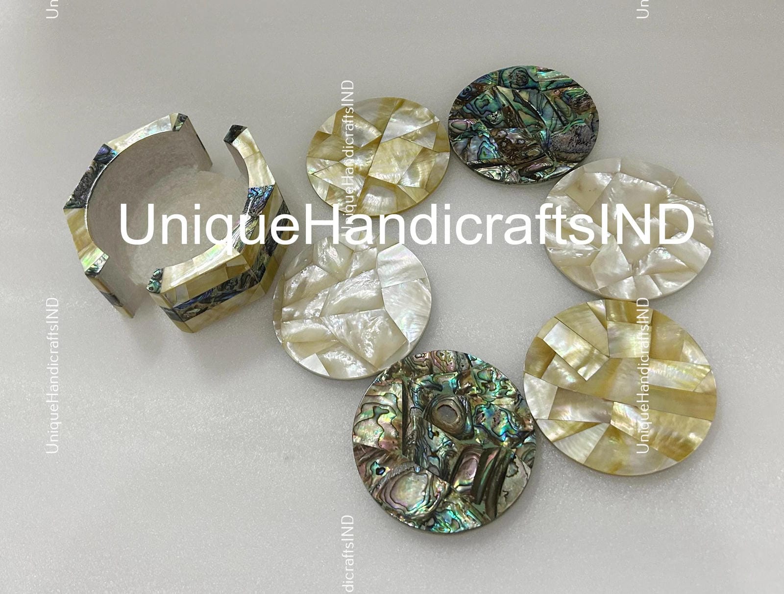 Christmas Gifts  Collectible Marble Coaster Set Natural Semi Precious Stones Mother of Pearls With Paua Shell Handmade Work Art Home Decor Unique Handicrafts IND