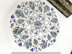 Side Table - White Marble Balcony Table, Pietradura Floral Art Lapis End Table,Accent Table, Narrow Side Table, Laptop Side Table Gift Her Unique Handicrafts IND