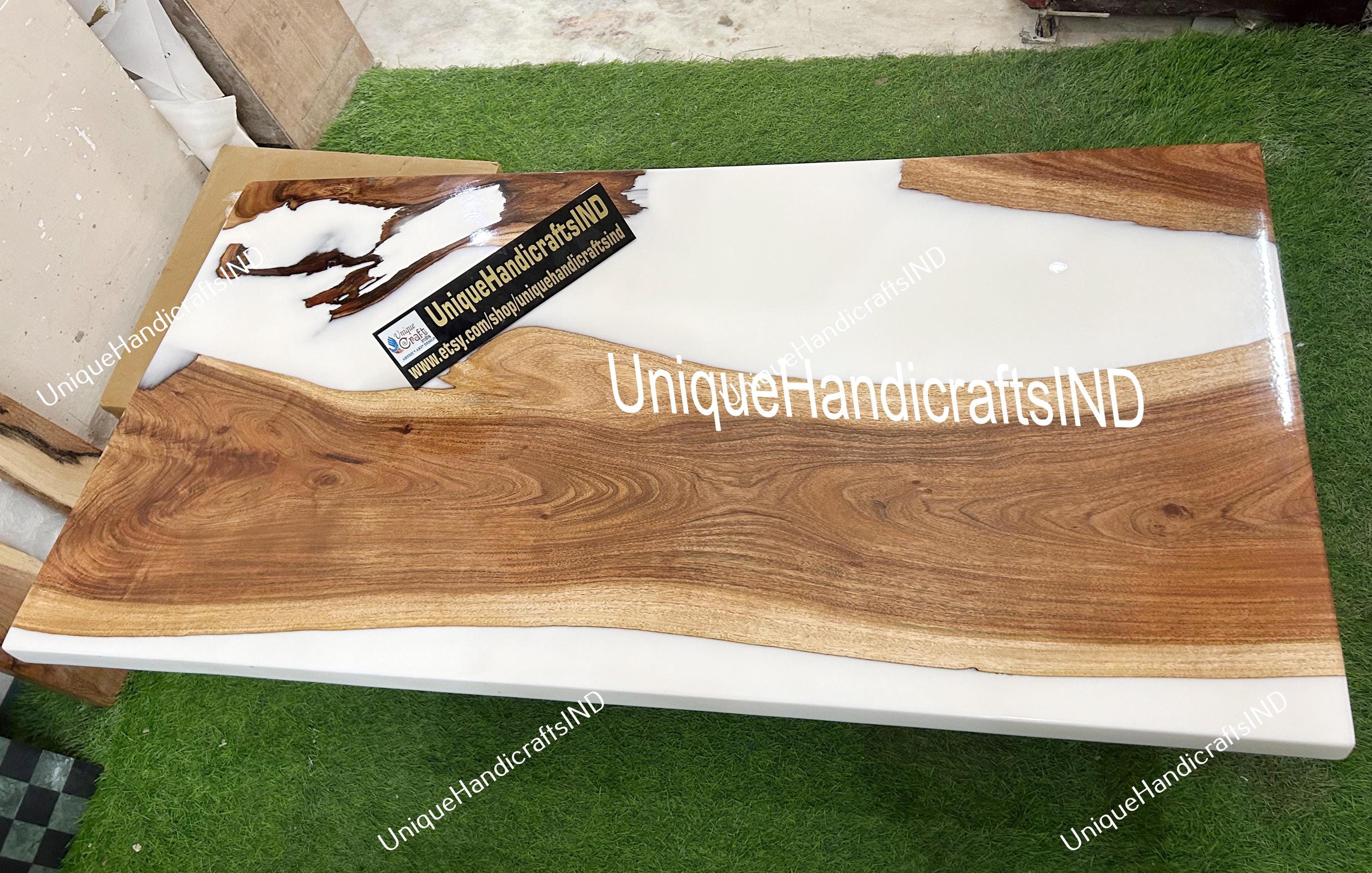 Wooden Epoxy Resin Dining Table White Epoxy Table, Dining Table Resin Epoxy Table Kitchen Handmade Furniture Unique Handicrafts IND