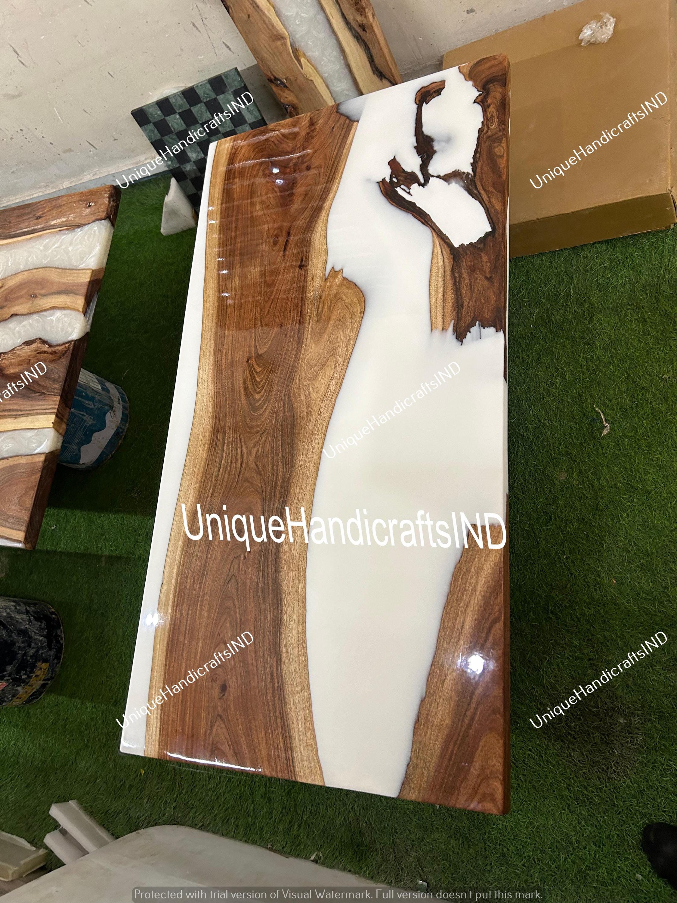 Wooden Epoxy Resin Dining Table White Epoxy Table, Dining Table Resin Epoxy Table Kitchen Handmade Furniture Unique Handicrafts IND