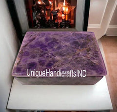Buy Purple Amethyst Gemstone Jewelry Box | Large real Stone box | Memories | Healing | Rare find | fur family | Ashes |rest in peace Unique Handicrafts IND