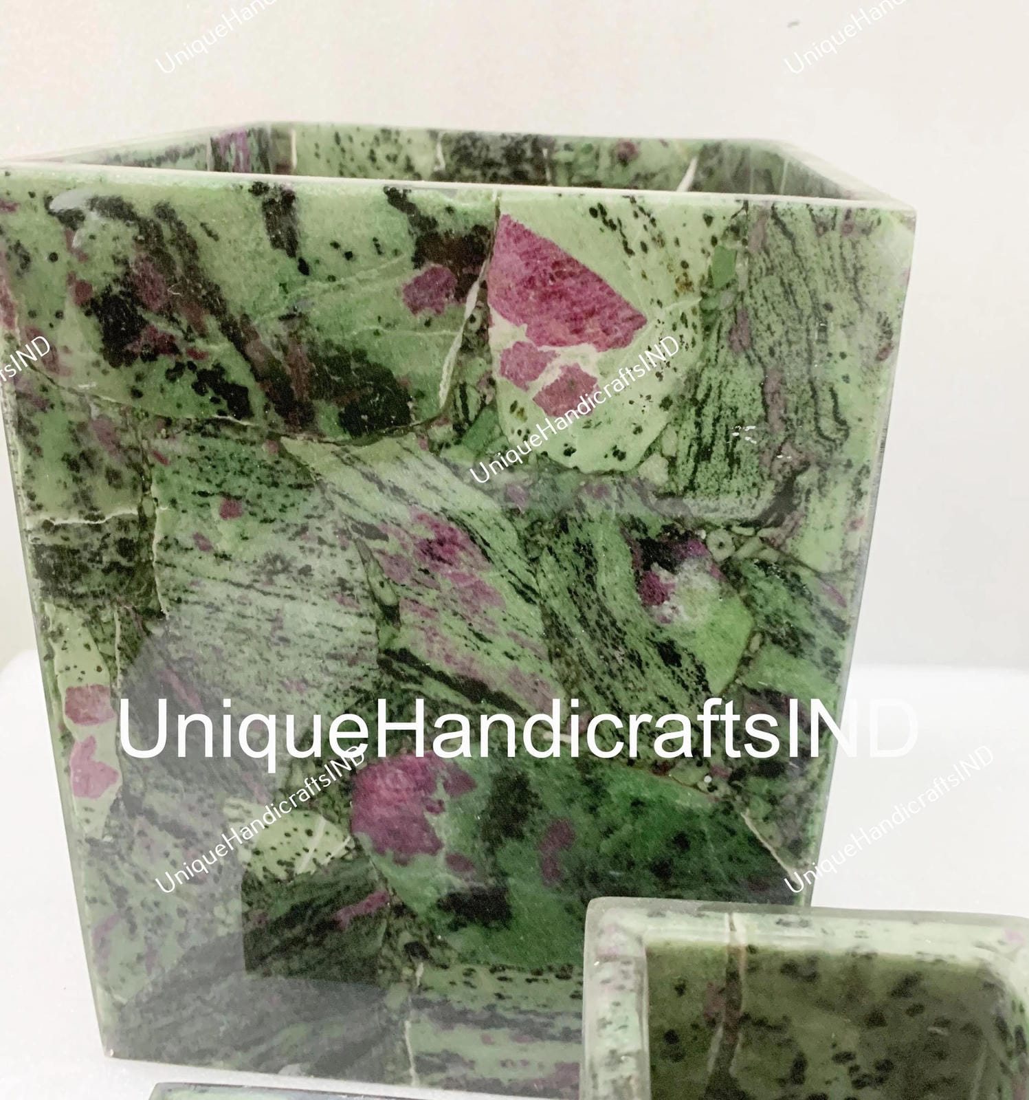 Purple & Green Aventurine Stone Bathroom Set of 3 pcs / Bathroom Accessories / Bathroom decor /bathroom Set Ruby-in-Zoisite and Purple Agate Unique Handicrafts IND