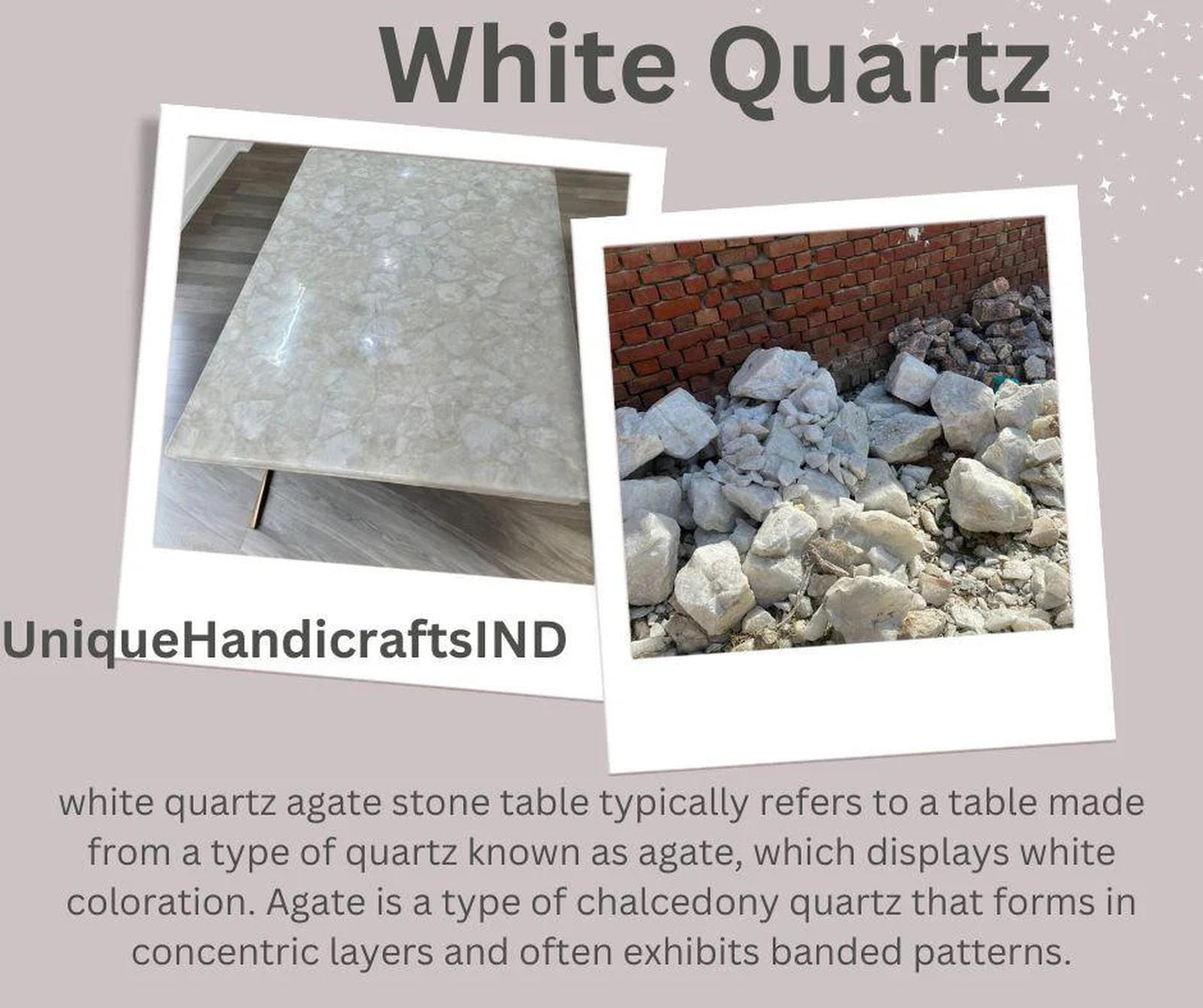 White Quartz Gemstone Dining Table Modern Furniture Quartz Kitchen & Office Meeting Table Handmade Crystal Countertop Slab Hallway Decors Unique Handicrafts IND