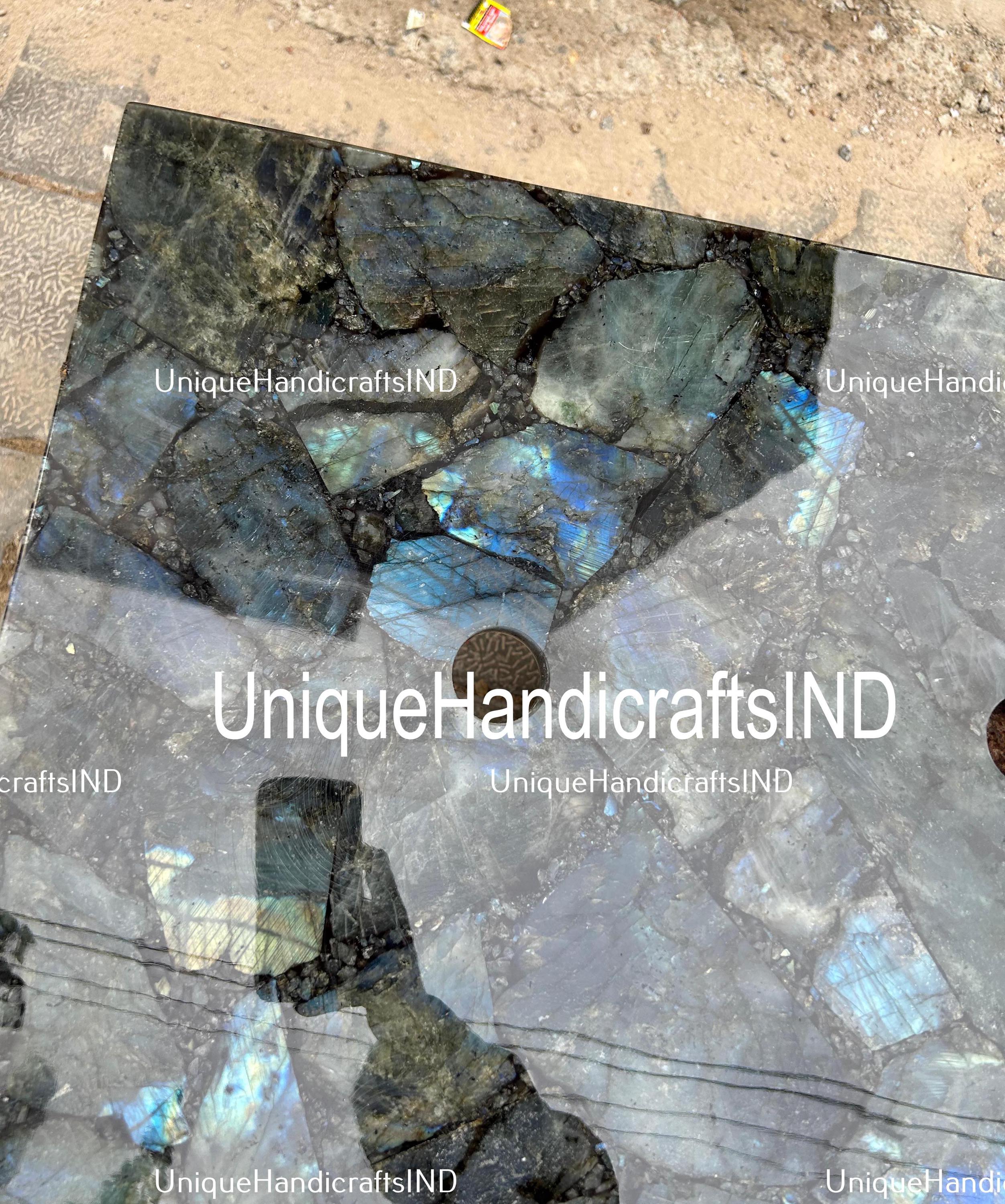 Labradorite Slab Furniture | Luxury Gemstone Table | Unique Natural Stone Decor Unique Handicrafts IND