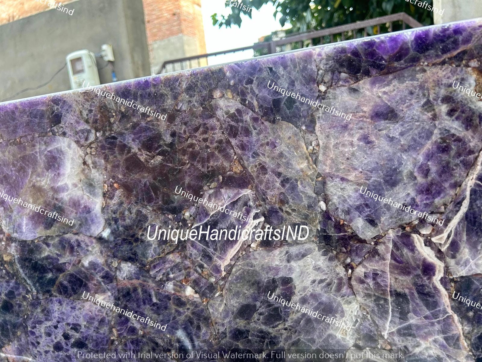 Big Size Dining Table Top, Coffee Table Top, Balcony Table, Natural Amethyst Counter Top for Modern Kitchen Unique Handicrafts IND