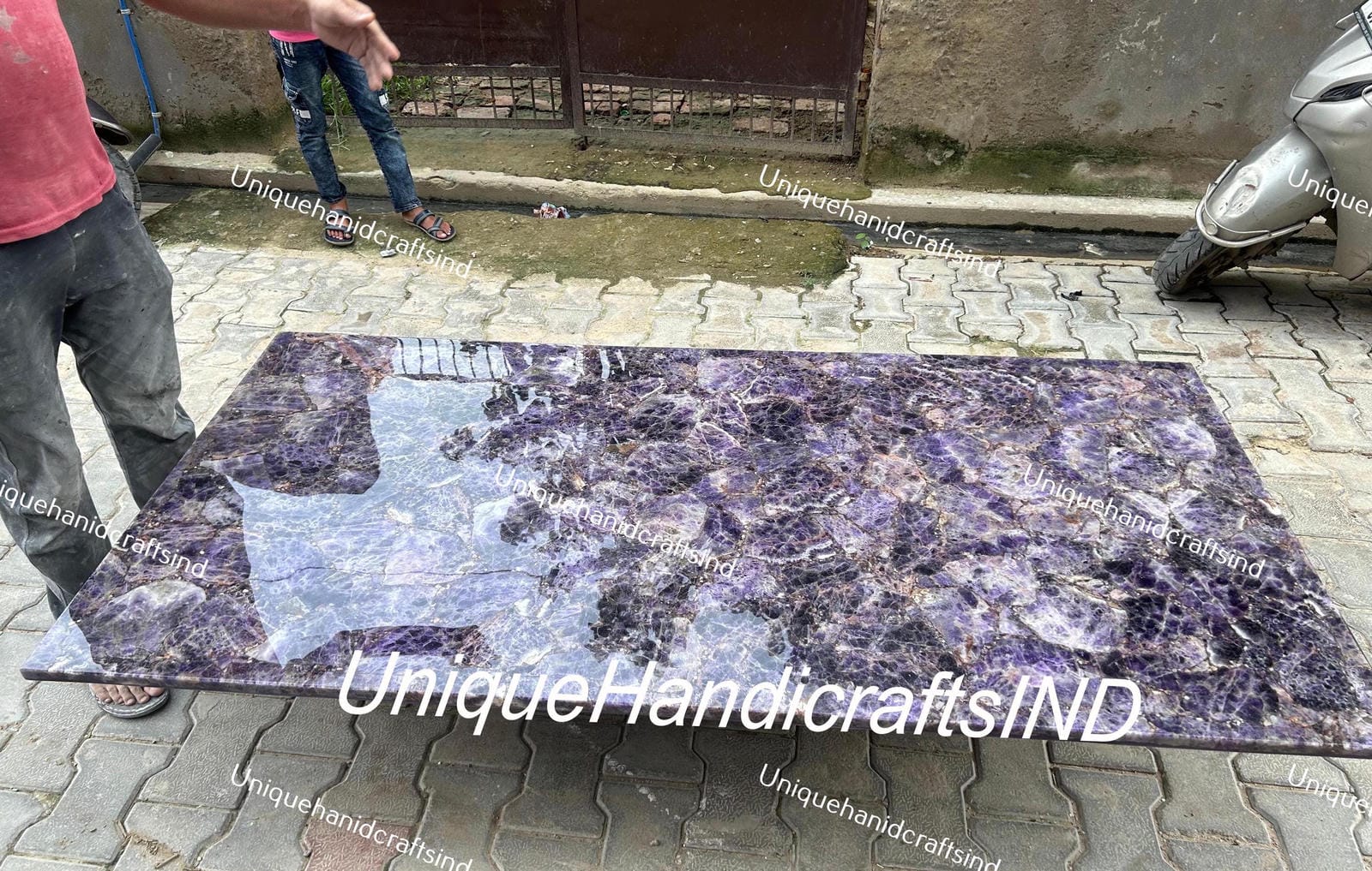 Purple Amethyst Stone Countertop Interior Furniture, Amethyst Stones Table, Agate Meeting Table, Agate Office Desk, Kitchen Counters Slab Unique Handicrafts IND