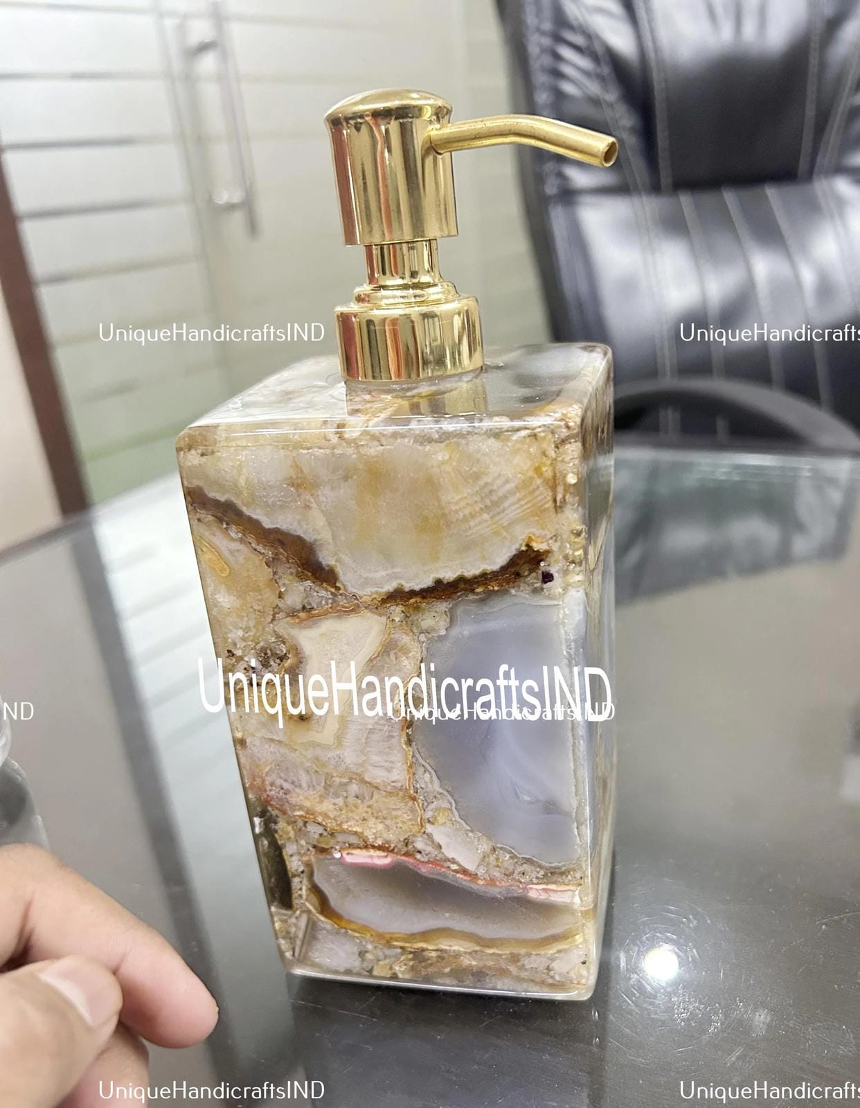 Stone Soap Dispenser | Handcrafted Liquid Dispenser | Shampoo, Lotion, Handwash Holder | Elegant Home Décor & Bath Accessories Unique Handicrafts IND
