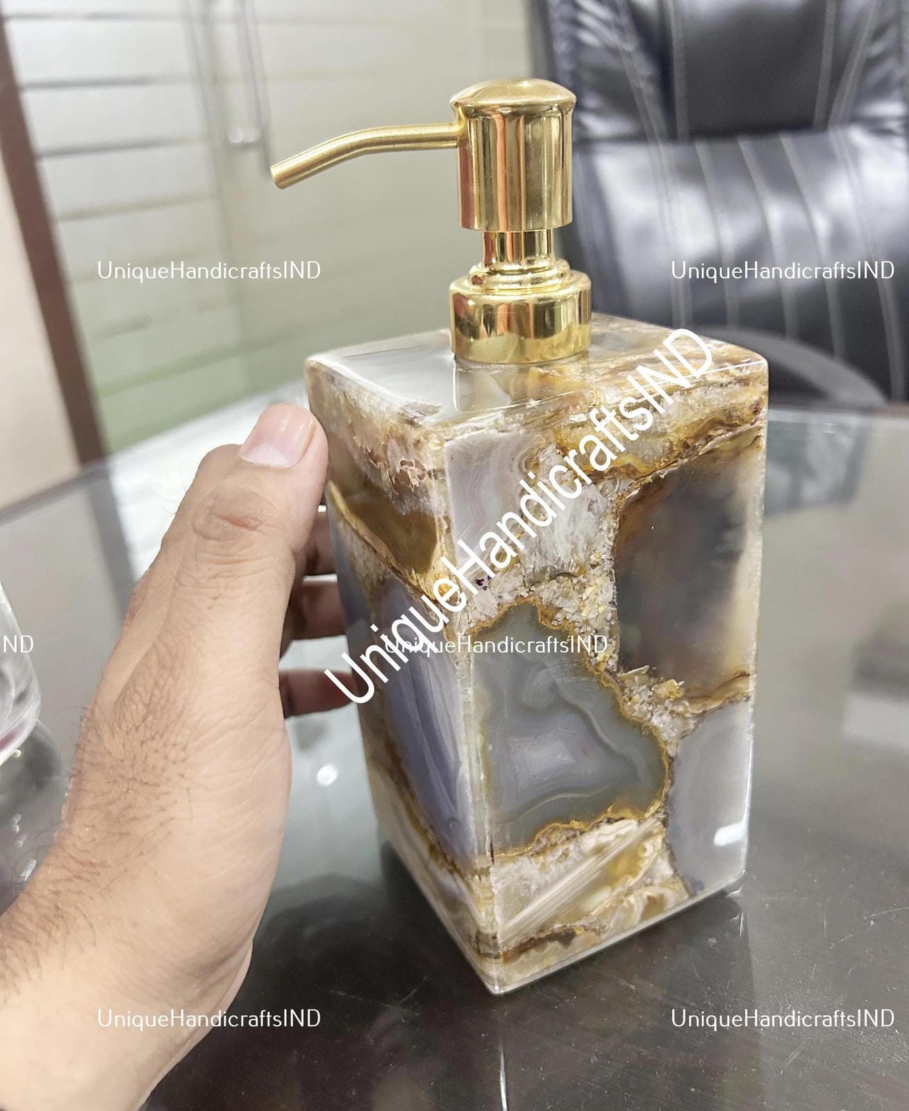 Stone Soap Dispenser | Handcrafted Liquid Dispenser | Shampoo, Lotion, Handwash Holder | Elegant Home Décor & Bath Accessories Unique Handicrafts IND