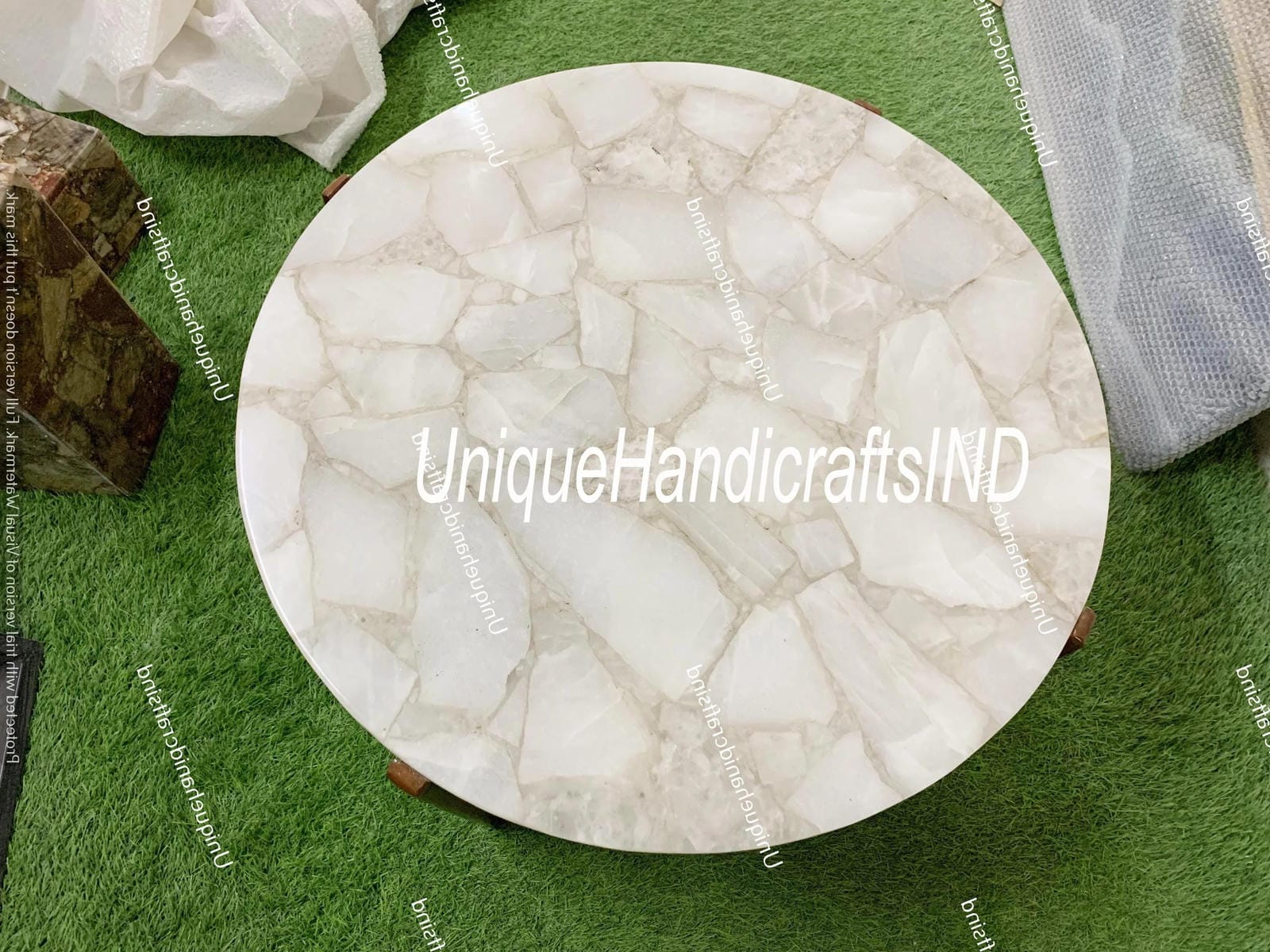 White Agate Center Table, Agate Coffee Table Top, Dining Table Top, Hallway Table Top, Garden Table, Office Table, End Table,Console Table Unique Handicrafts IND