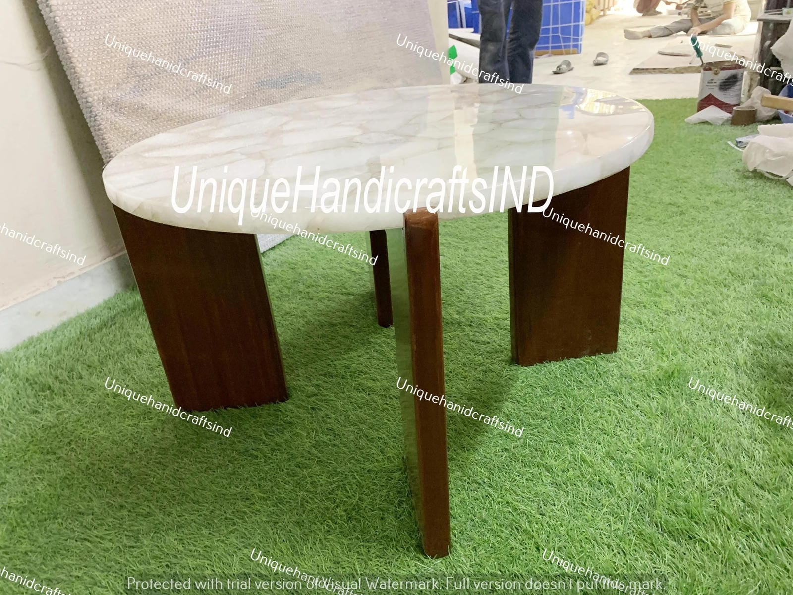 White Agate Center Table, Agate Coffee Table Top, Dining Table Top, Hallway Table Top, Garden Table, Office Table, End Table,Console Table Unique Handicrafts IND