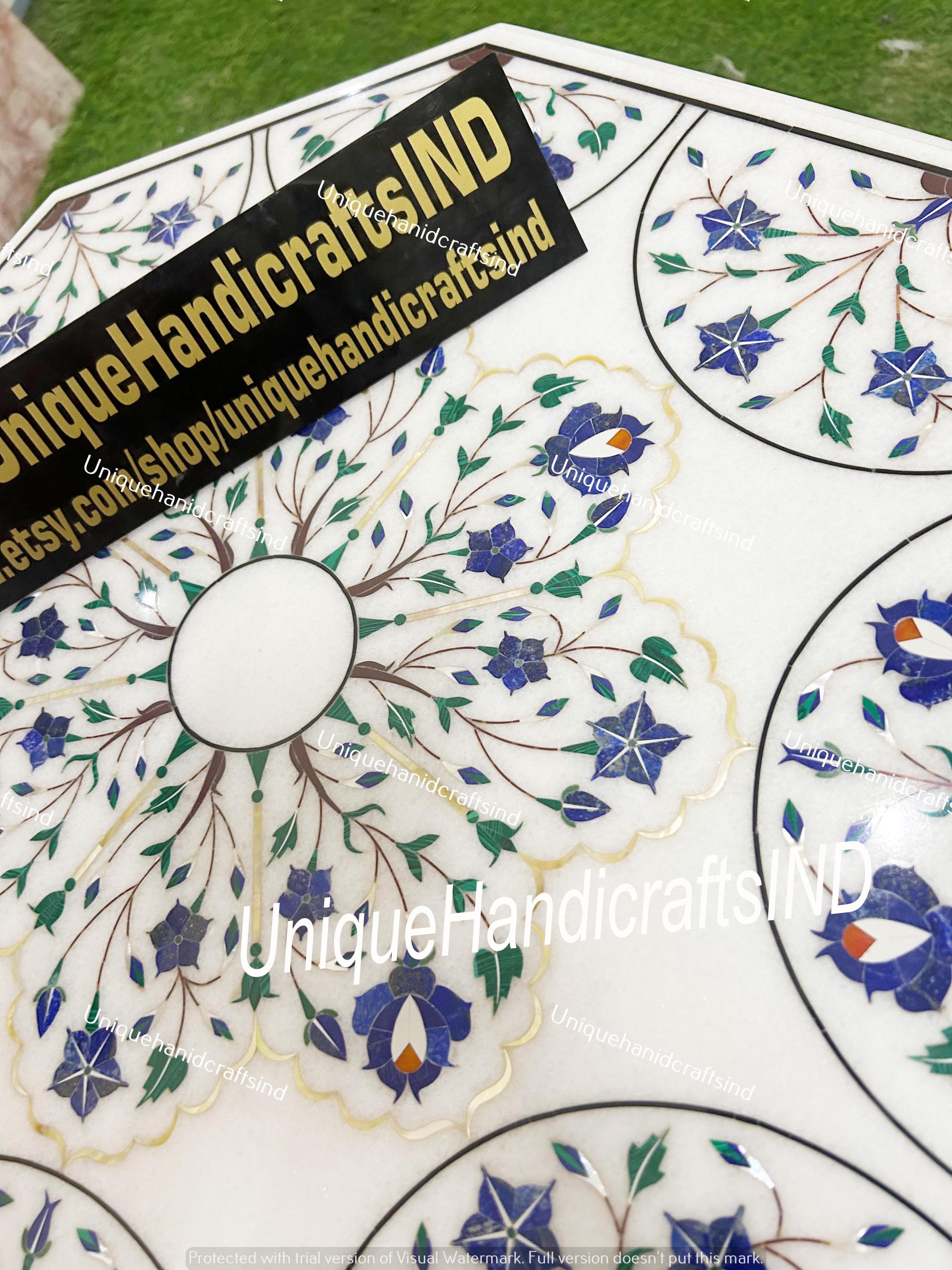 Buy Marble Coffee Table in Lapis Lazuli Pietradura Floral Arts Living Room Decorative Furniture  Gift For Her Wedding Unique Handicrafts IND