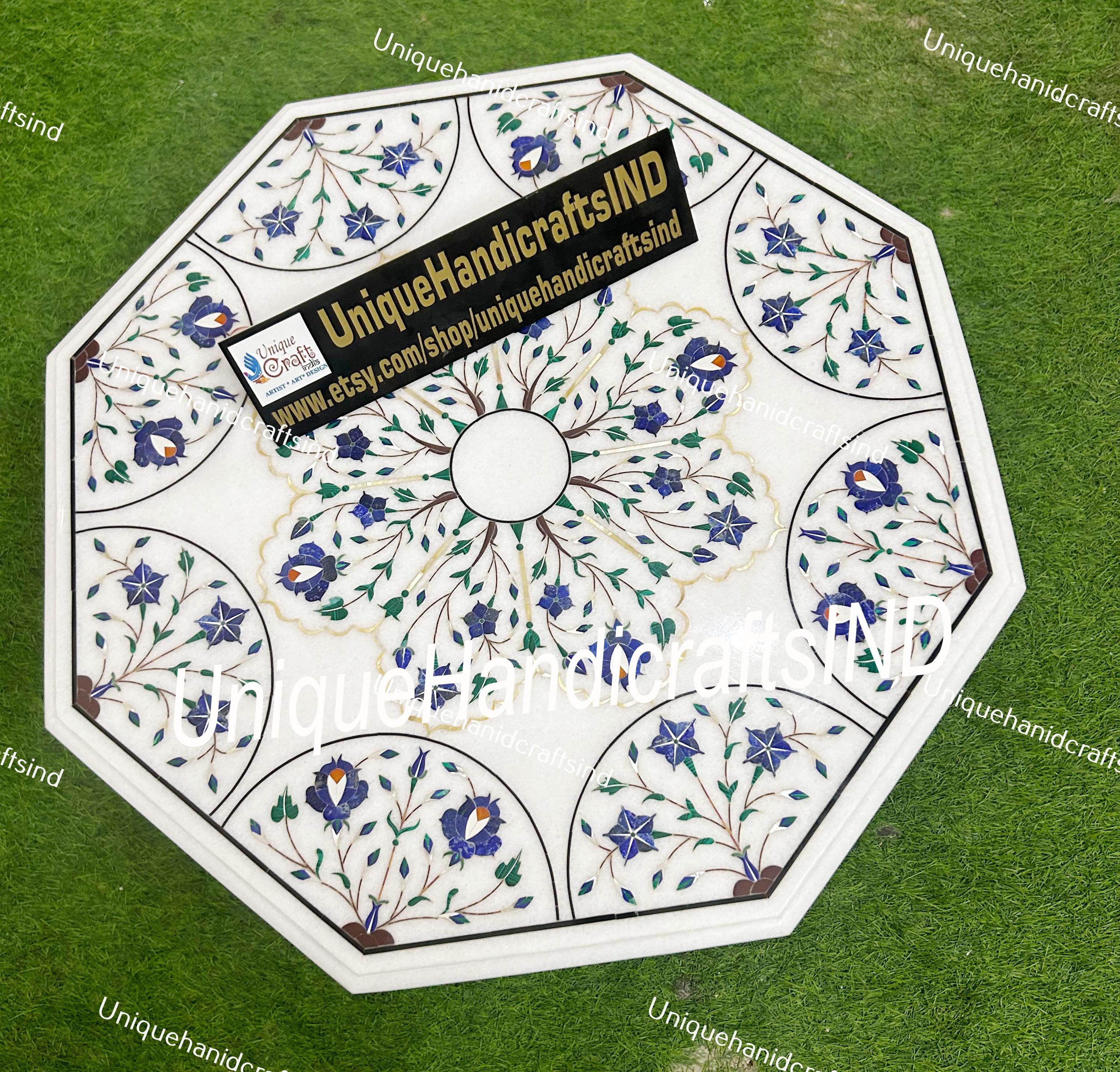 Buy Marble Coffee Table in Lapis Lazuli Pietradura Floral Arts Living Room Decorative Furniture  Gift For Her Wedding Unique Handicrafts IND