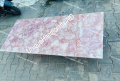 Rose Quartz Stone Coffee Table Top, Agate Center Dining Table, Stone Table Slab Décor For New Home Furniture Gift Her Unique Handicrafts IND