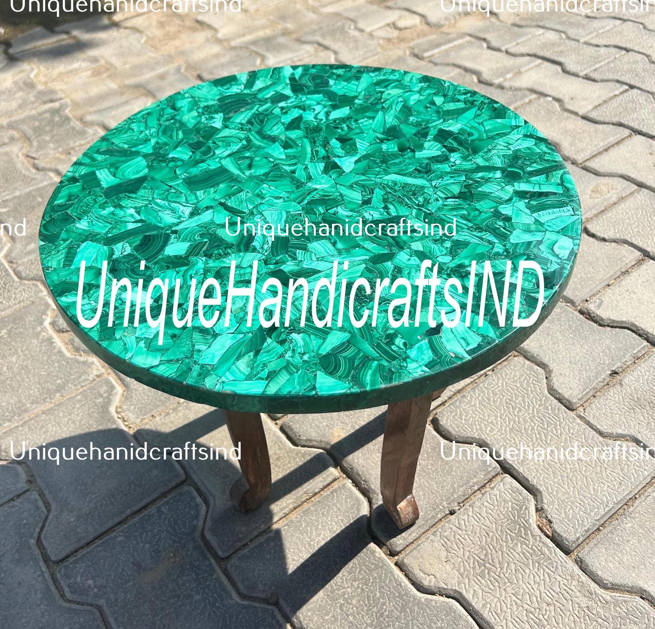 Green Marble Round Coffee Table Top, Stone Table, Luxury Stone Centerpiece Table, Home Decor Statement Piece, Gemstone Accent Furniture Unique Handicrafts IND