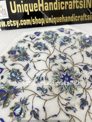 Side Table - White Marble Balcony Table, Pietradura Floral Art Lapis End Table,Accent Table, Narrow Side Table, Laptop Side Table Gift Her Unique Handicrafts IND